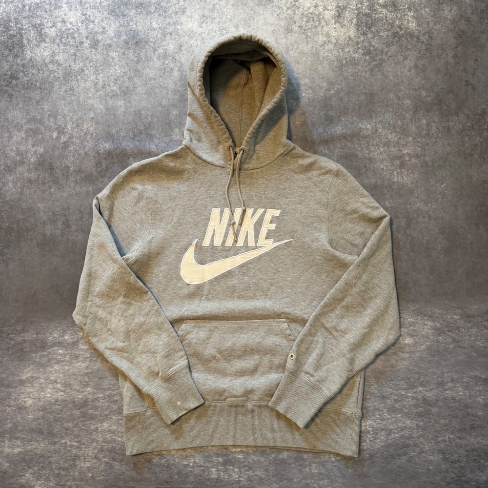 Vtg Y2K Nike Sportswear Pullover Hoodie Gray White Spell Out Swoosh Logo Mens M